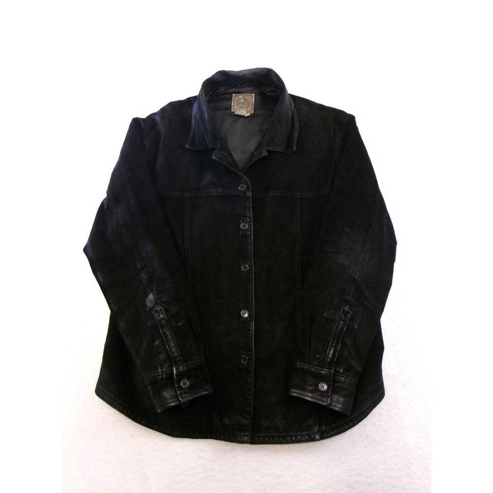 A.M.I. Leather Jacket Mens XL Black Button Front Suede Style 244S